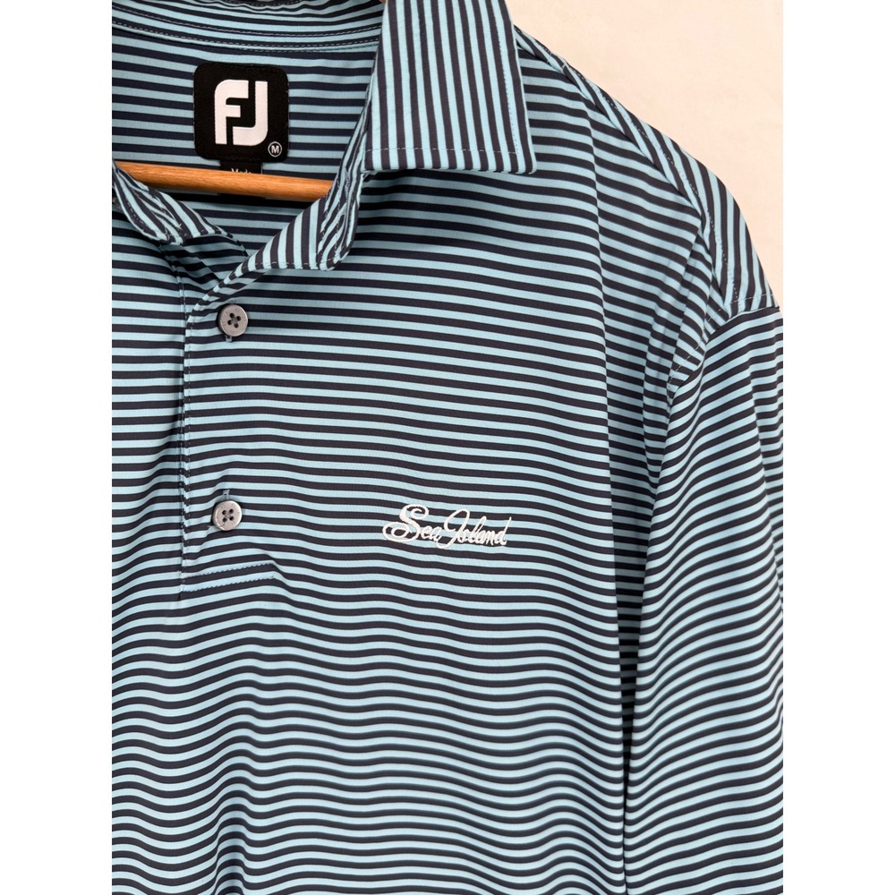 FootJoy Sea Island Mens Blue Striped Performance Golf Polo Shirt Size M